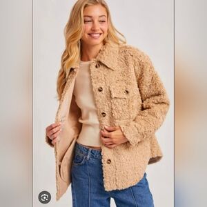 Bluivy Women's Plush Beige Teddy Jacket, Small